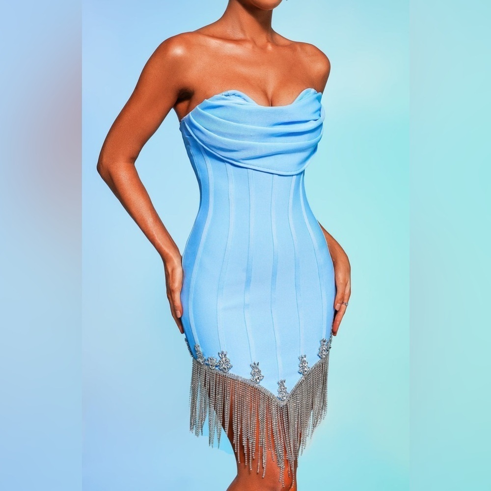 Love Me Anyway Crystal Trim Fringe Mini Dress - MEDIUM (BNWT)
